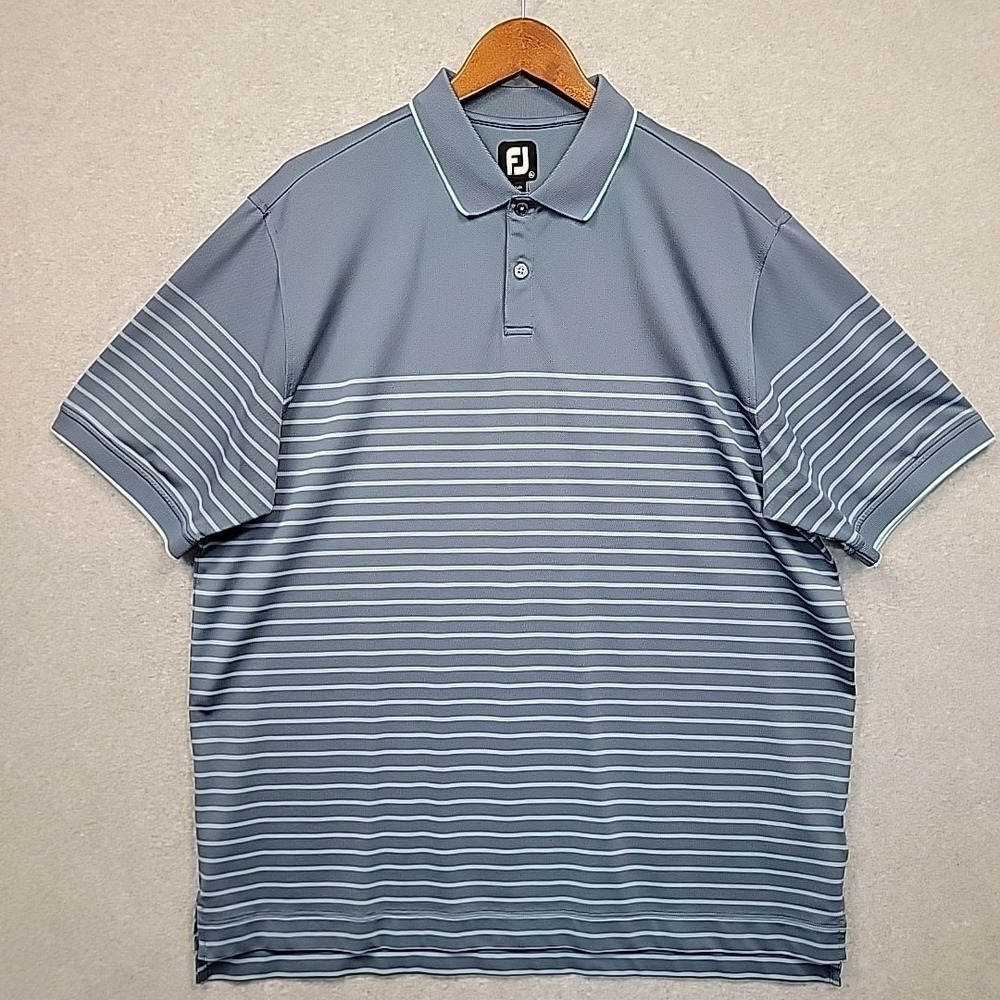 FootJoy Breton Stripe Pique Sleeveband Polo Shirt Blue Performance Men's Size XL